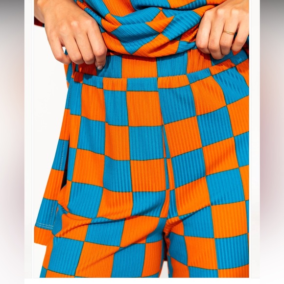 Checkered Blue and Orange Women's Pants - Picture 5 of 5